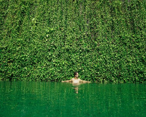 Healthy person breathing in nature